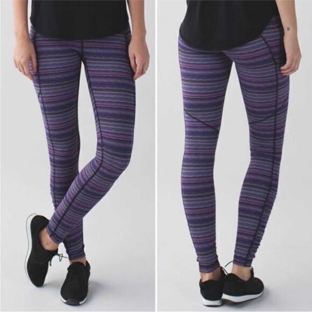 Lululemon Speed Tight IV Violet Multi Stripe Zipper Pocket Workout Active Run